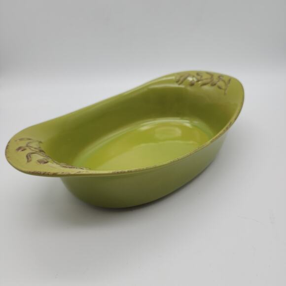 Cerutil Casserole Dish Serving Platter Green Oval Floral Handles Portugal 12x7 - Picture 3 of 13